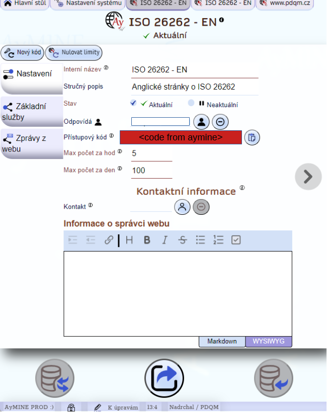 Access code pro web služby